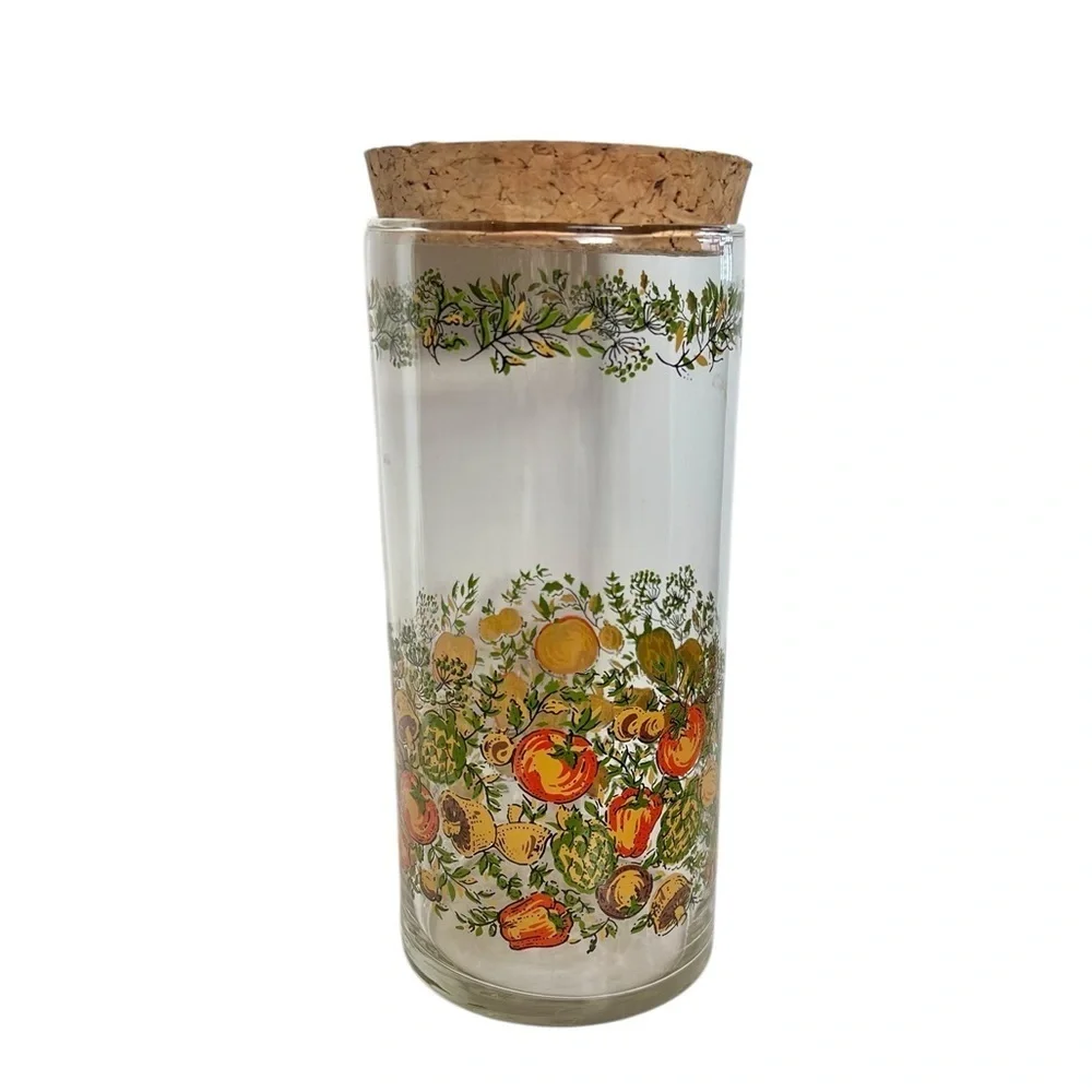 Vintage CorningWare Libbey Spice Of Life Glass Canister w/ Cork Lid 1970s